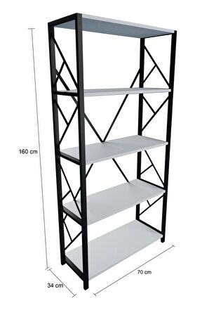 Metal Kitaplık Dekoratif 5 Raflı Geniş Kitaplık Dosya Kitap Rafı Ofis Ev Rafı Beyaz