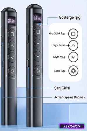 S7 Dijital Ekranlı Şarjlı Lazer Sunum Kumandası Şarj Göstergeli Lazer Powerpoint Laser Pointer Slayt