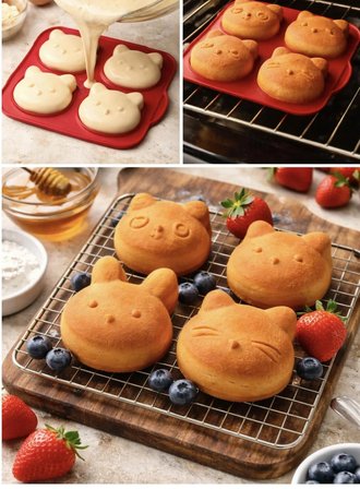 1 Adet Silikon Isıya Dayanıklı Yanmaz Yapışmaz Kırmızı 4'Lü Muffin Kek Kalıbı