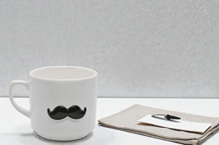 Siyah Bıyık Kabartmalı 250ml Tasarım Seramik Kupa - Sevgiliye, Kocaya, Babaya, Yeni Yıl - Özel Gün Hediyesi