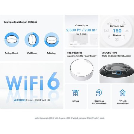 Deco X50-Poe 1Li Wi-Fi 6 Ax3000 Tüm Evi Kapsayan Mesh Wifi Sistemi