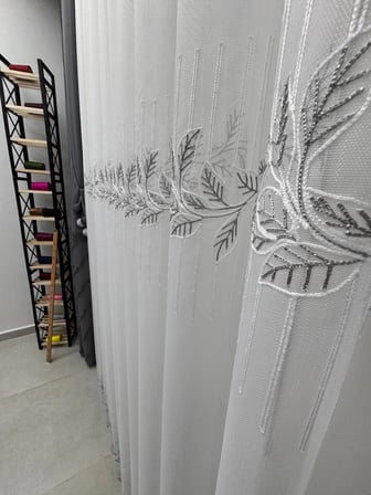 NİVEMESHOME EYLÜLZADE GÜMÜŞ DETAY 1/3  PİLELİ TÜL PERDE APM