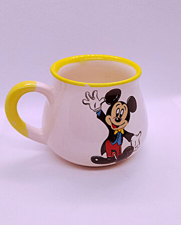 Mickey Mouse Baskılı Seramik El Yapımı Mug Kupa Sarı 