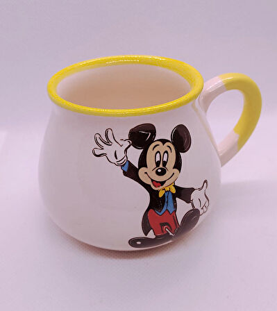 Mickey Mouse Baskılı Seramik El Yapımı Mug Kupa Sarı 