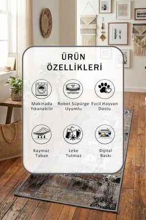 Tema Salon Mutfak Yatak Odası Dijital Baskı Yolluk Halı Vizon