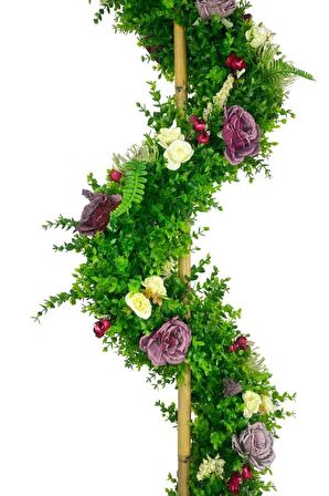 Yapay Ağaç Mor Pastel Şakayıklı Spiral Şimşir Ağacı 160cm Bambu Saplı Salon Bitkisi