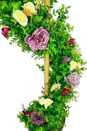 Yapay Ağaç Mor Pastel Şakayıklı Spiral Şimşir Ağacı 160cm Bambu Saplı Salon Bitkisi