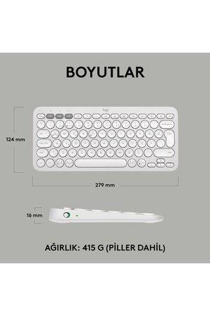 920-011860 K380S Pebble Keys 2 Bluetooth Beyaz Kablosuz Klavye