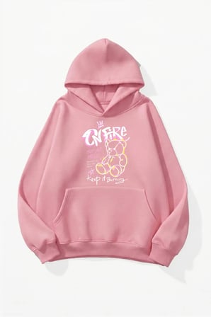 Unisex Yumuşak Dokulu On Fire Risk Baskılı Tasarım Oversize 3 İplik Hoodie Sweatshirt