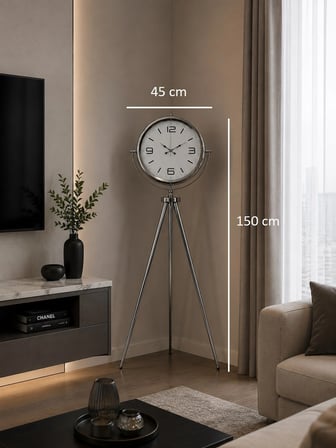 Krom Modern 150 x 45 Cm Metal Tripod Ayaklı Saat iegxx