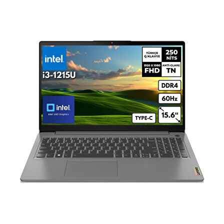 Lenovo IdeaPad 3 i3-1215U 8 GB 512GBSSD Intel UHD Graphics 15.6" FHD Windows 10 Home Notebook 82RK018GTXHMF55