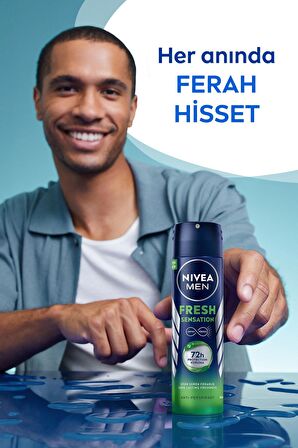 Nivea Men Fresh Sensation Sprey Deodorant 150 ml X3,72 Saat Anti-perspirant Koruma,uzun Süren Ferahl