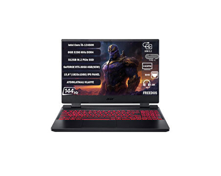 Acer Nitro 5 AN515-58-544K Intel I5-12450H 8GB 512GB SSD RTX3050 15.6" FHD IPS 144hz Freedos Taşınabilir Bilgisayar NH.QFJEY.007