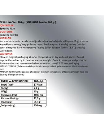 Spirulina Toz Ekstresi 100 Gr Cam Kavanoz