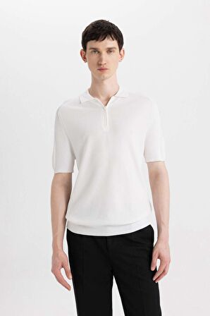 DeFacto Slim Fit Dar Kesim Kısa Kollu Basic Düz Fermuarlı Triko Polo Tişört C4917AX24SMER100