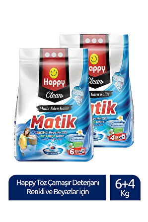 Happy Clean Toz Çamaşır Deterjanı Renkli ve Beyazlar için 6 kg + 4 kg