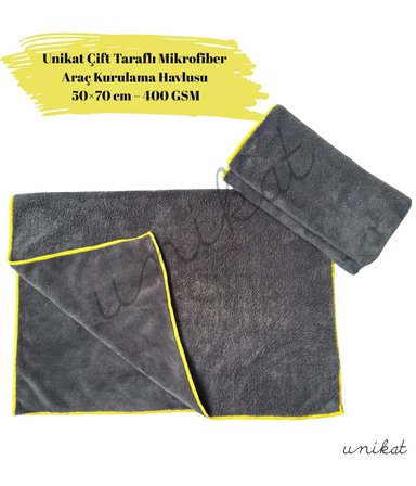 Unikat Çift Taraflı Mikrofiber Araç Kurulama Havlusu 50×70 cm – 400 GSM - 1 Adet