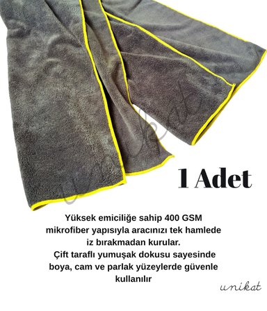 Unikat Çift Taraflı Mikrofiber Araç Kurulama Havlusu 50×70 cm – 400 GSM - 1 Adet