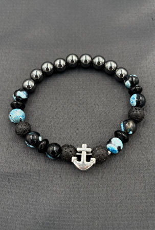 Doğal Taş Deniz Çapası Figürlü Erkek Bileklik