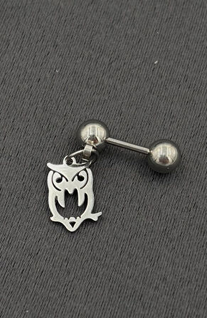 Gümüş Renk Cerrahi Çelik Baykuşlu Piercing