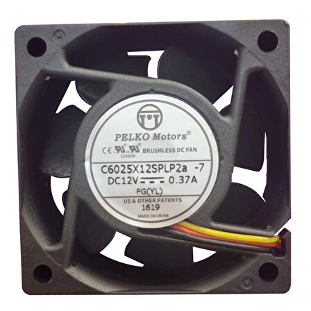 Pelko Motors 60x60x25mm C6025X12Splp2A-7 12V 0.37A 3 Kablo Kare Fan