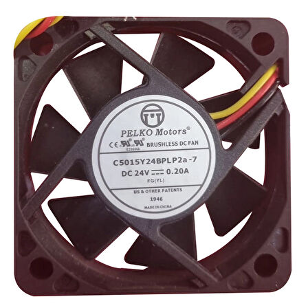 Pelko Motors 50x50x15mm C5015Y24Bplp2A-7 24V 0.20A 3 Kablo Kare Fan