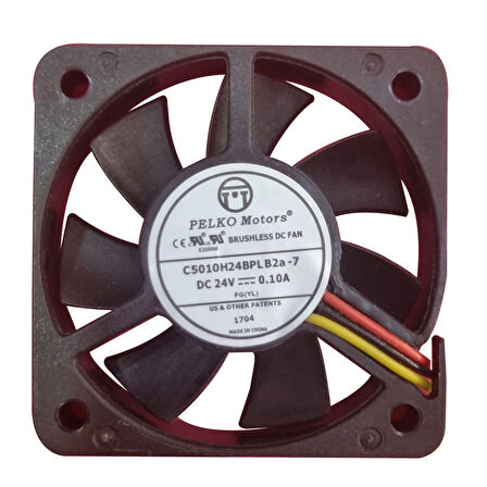 Pelko Motors 50x50x10mm C5010H24Bplp2A-7 24V 0.10A 3 Kablo Kare Fan