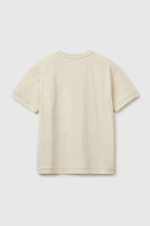 United Colors of Benetton Erkek Çocuk Ekru Önü Baskı Detaylı Bisiklet Yaka T-Shirt 6-14 Yaş 