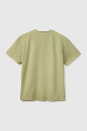 United Colors of Benetton Erkek Çocuk Haki Baskı Detaylı Düğmeli Yuvarlak Yaka T-Shirt 6-14 Yaş 