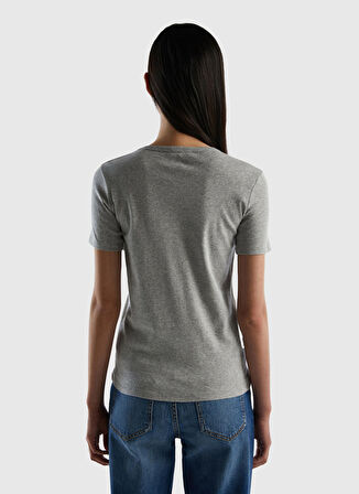 Benetton Bisiklet Yaka Gri Kadın T-Shirt 3GA2E16A0