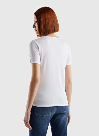 Benetton Bisiklet Yaka  Normal Kalıp  Kadın Beyaz T-Shirt  -  3GA2E16A0