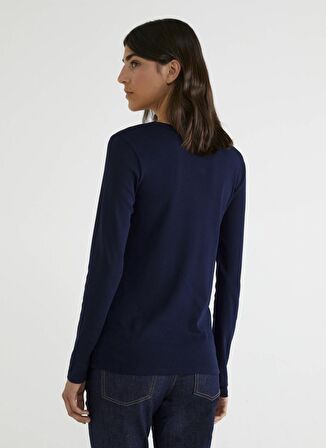 Benetton Bisiklet Yaka Lacivert Kadın T-Shirt
