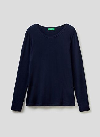 Benetton Bisiklet Yaka Lacivert Kadın T-Shirt