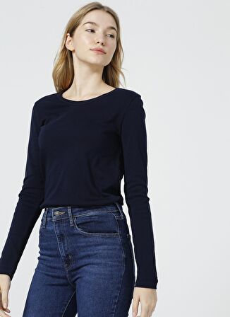 Benetton Bisiklet Yaka Lacivert Kadın T-Shirt