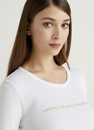 Benetton Bisiklet Yaka Beyaz Kadın T-Shirt