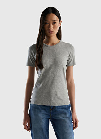 Benetton Bisiklet Yaka Gri Kadın T-Shirt 3GA2E16A0