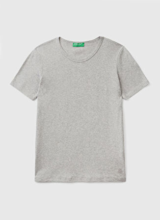 Benetton Bisiklet Yaka Gri Kadın T-Shirt 3GA2E16A0
