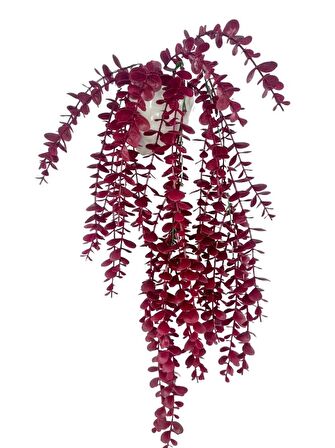 Yapay Çiçek Saksıda Sarkan Şimşir Bordo Okaliptus Yapay Sarmaşık Pastel 60cm