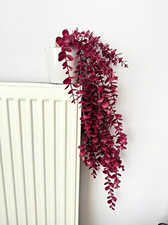 Yapay Çiçek Saksıda Sarkan Şimşir Bordo Okaliptus Yapay Sarmaşık Pastel 60cm