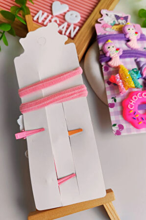 Donut Detaylı  5 parça Kız Çocuk Toka Seti (2 Adet Lastik Toka , 3 Adet Pens Toka )