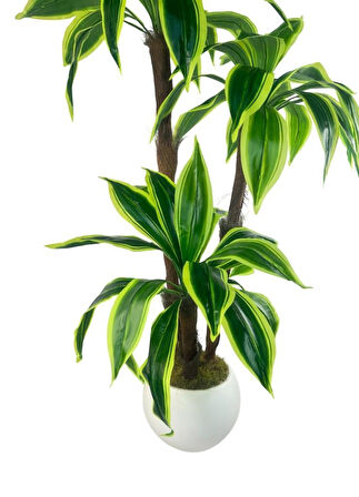 Yapay Ağacı Yukka Sarı Şeritli Draceena Ağacı Beyaz Küre Saksıda 100*50cm