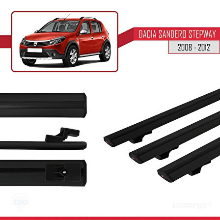 Dacia Sandero Stepway 2008-2012 Arası ile Uyumlu BASIC Model Ara Atkı Tavan Barı Siyah 3 Adet
