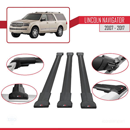Lincoln Navigator 2007-2017 Arası ile Uyumlu FLY Model Ara Atkı Tavan Barı Siyah 3 Adet