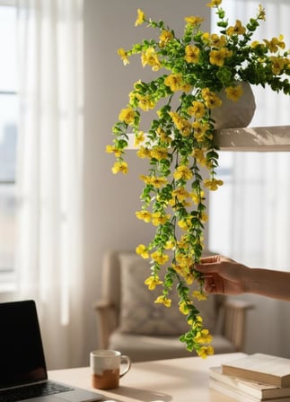 Yapay Çiçek Sarı Sarkan Mineli Okaliptus Şimşir Yapay Sarmaşık 5dal 60cm