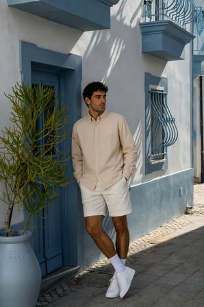 Erkek Minimal Baskılı Oversize Dokulu Gömlek 2'li Set Siyah-Bej