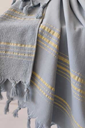 Sevim Tek Yüzlü Çizgili Havlu Peştemal - Yumuşak Ve Yüksek Su Emici - %100 Pamuk-İndigo