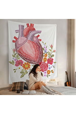 Çiçekli Kalp Duvar Örtüsü - Kalp Doktoru Hastanesi Hediyesi-8304
