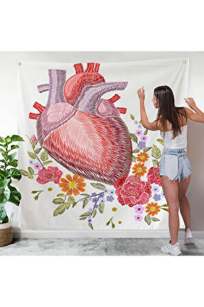 Çiçekli Kalp Duvar Örtüsü - Kalp Doktoru Hastanesi Hediyesi-8304