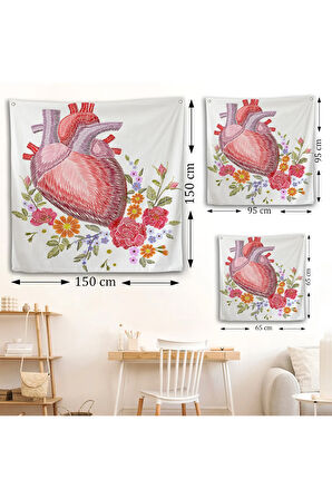 Çiçekli Kalp Duvar Örtüsü - Kalp Doktoru Hastanesi Hediyesi-8304