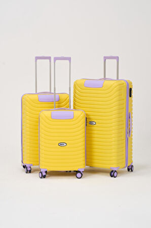 Keo-Plus Sarı-Lila 3 lü Set Silikon Kırılmaz PP Valiz